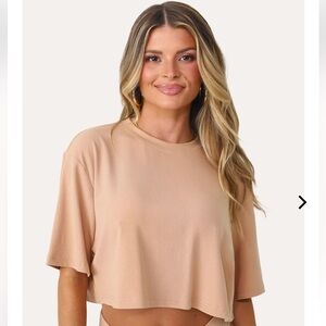Kittenish Brown Sugar Tan Ribbed Crop Top